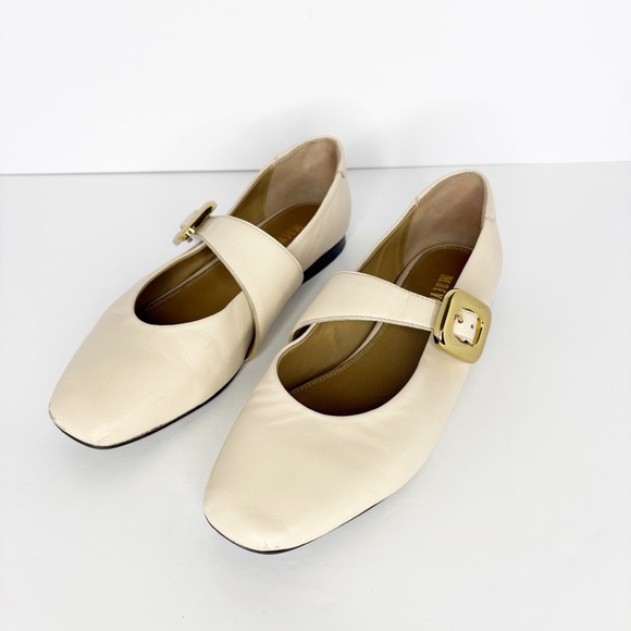 Maeve Buckle Mary Jane Flats Beige Leather Size 40 - Picture 2 of 10